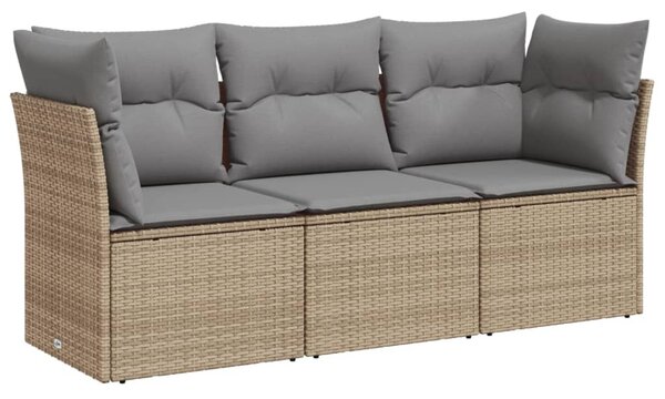 3 részes bézs polyrattan kerti ülőgarnitúra párnákkal