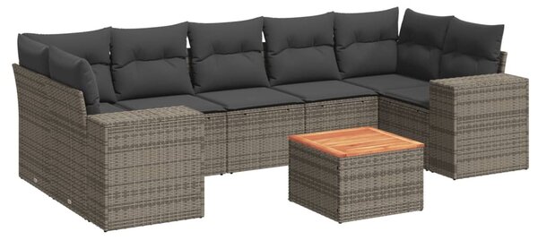 8 részes szürke polyrattan kerti ülőgarnitúra párnákkal