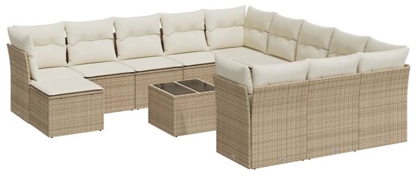 13 részes bézs polyrattan kerti ülőgarnitúra párnákkal