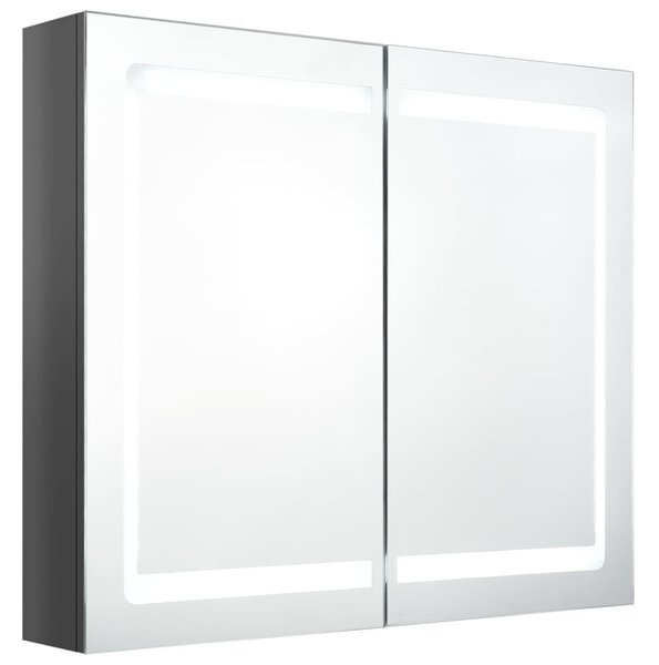 VidaXL fényes szürke LED-es tükrös fürdőszobaszekrény 80 x 12 x 68 cm