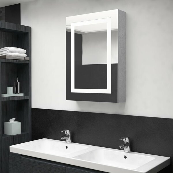 VidaXL betonszürke LED-es tükrös fürdőszobaszekrény 50 x 13 x 70 cm