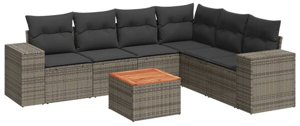 7 részes szürke polyrattan kerti ülőgarnitúra párnákkal