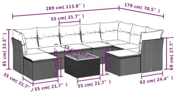 10 részes bézs polyrattan kerti ülőgarnitúra párnával