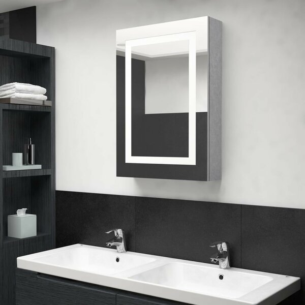 VidaXL betonszürke LED-es tükrös fürdőszobaszekrény 50 x 13 x 70 cm