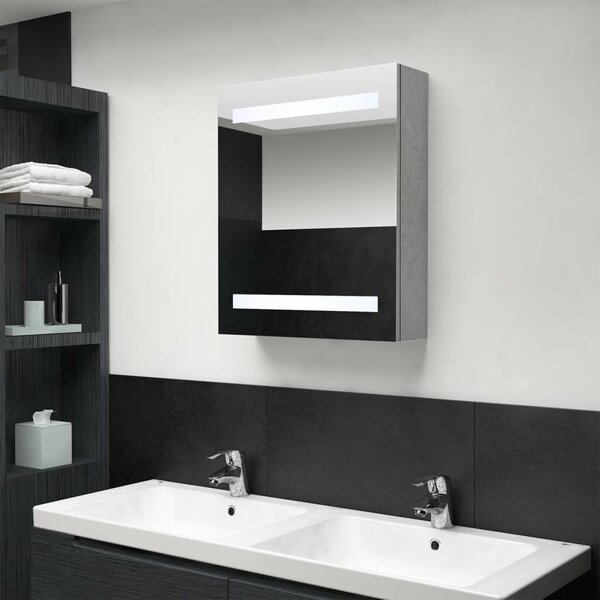 VidaXL betonszürke LED-es tükrös fürdőszobaszekrény 50 x 14 x 60 cm