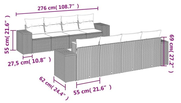 9 részes szürke polyrattan kerti ülőgarnitúra párnákkal