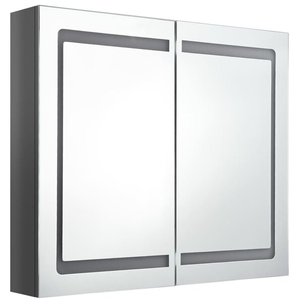 VidaXL fényes szürke LED-es tükrös fürdőszobaszekrény 80 x 12 x 68 cm