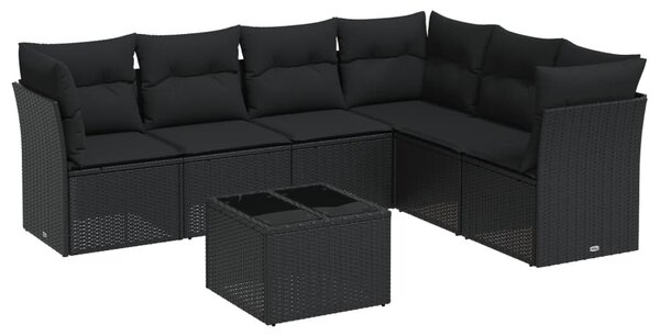 7 részes fekete polyrattan kerti ülőgarnitúra párnával