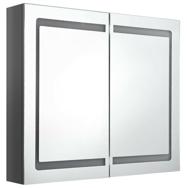 VidaXL fényes szürke LED-es tükrös fürdőszobaszekrény 80 x 12 x 68 cm