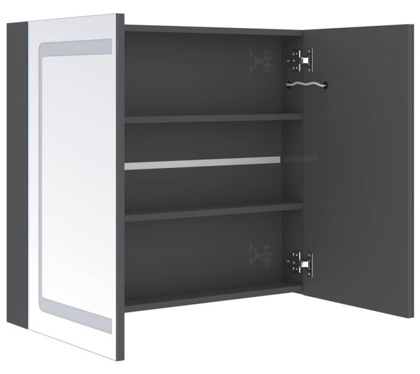 VidaXL fényes szürke LED-es tükrös fürdőszobaszekrény 80 x 12 x 68 cm