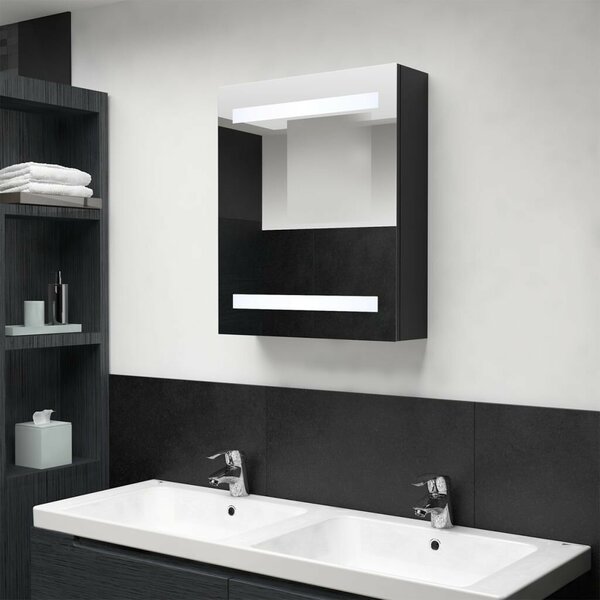 VidaXL fekete LED-es tükrös fürdőszobaszekrény 50 x 14 x 60 cm
