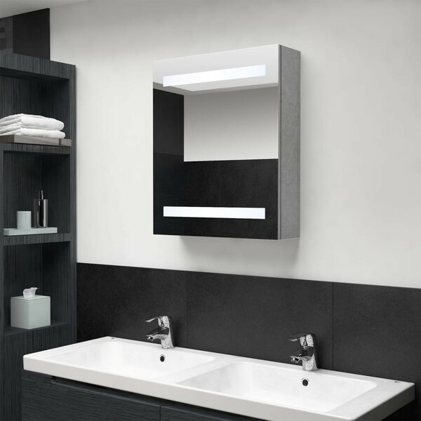 VidaXL betonszürke LED-es tükrös fürdőszobaszekrény 50 x 14 x 60 cm