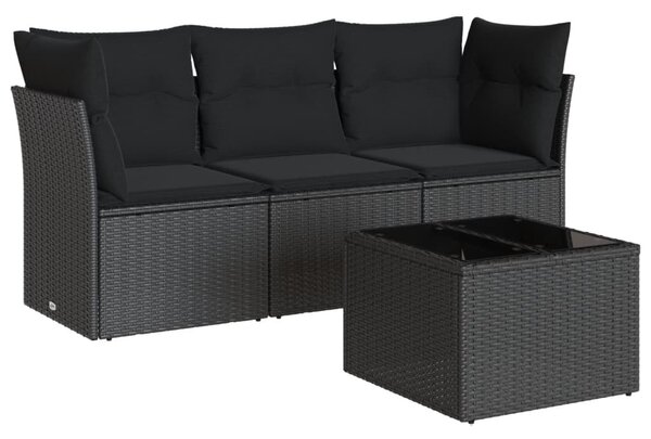 4 részes fekete polyrattan kerti ülőgarnitúra párnákkal