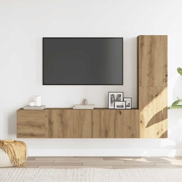 VidaXL fali TV szekrények 3 db kézműves tölgy szerelt fa