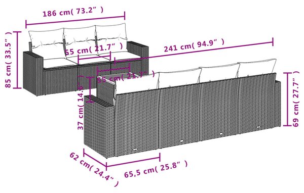 8 részes szürke polyrattan kerti ülőgarnitúra párnákkal