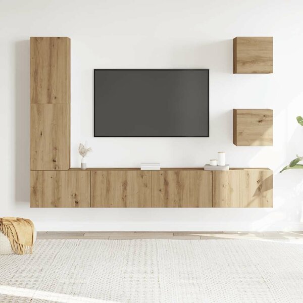 VidaXL 5 részes kézműves tölgy színű szerelt fa fali TV-szekrényszett