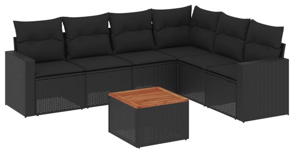 7 részes fekete polyrattan kerti ülőgarnitúra párnával