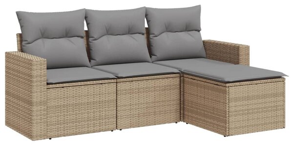 4 részes bézs polyrattan kerti ülőgarnitúra párnákkal