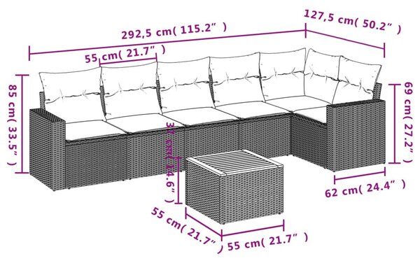 7 részes szürke polyrattan kerti ülőgarnitúra párnákkal