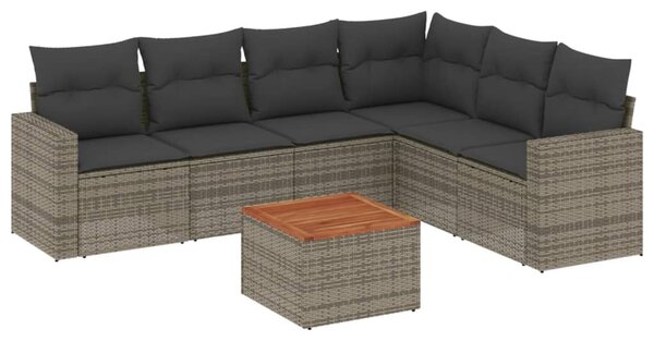 7 részes szürke polyrattan kerti ülőgarnitúra párnákkal