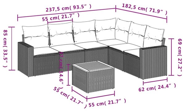 7 részes szürke polyrattan kerti ülőgarnitúra párnákkal