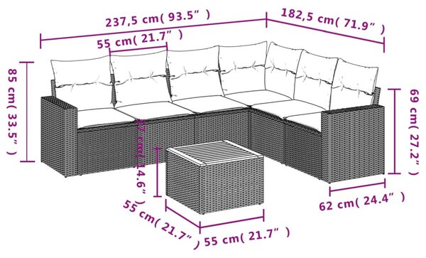 7 részes fekete polyrattan kerti ülőgarnitúra párnával