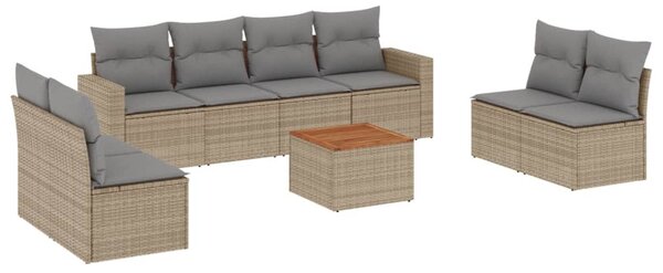 9 részes bézs polyrattan kerti ülőgarnitúra párnákkal