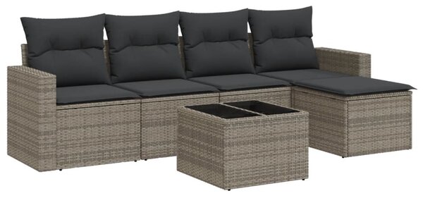 6 részes szürke polyrattan kerti ülőgarnitúra párnákkal