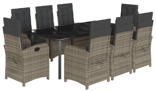 9 részes szürke polyrattan kerti étkezőgarnitúra párnával