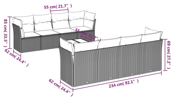 9 részes bézs polyrattan kerti ülőgarnitúra párnákkal
