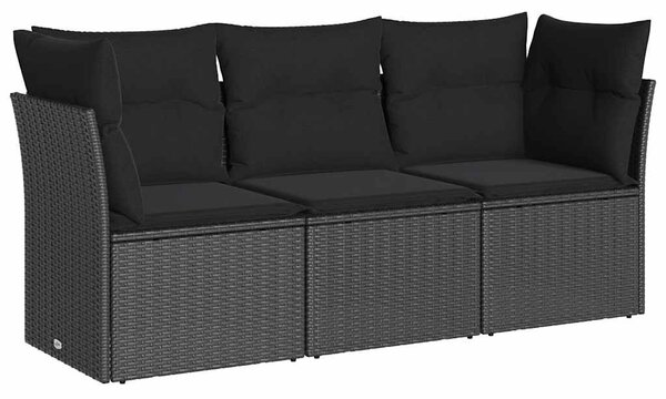 3 részes fekete polyrattan kerti ülőgarnitúra párnával