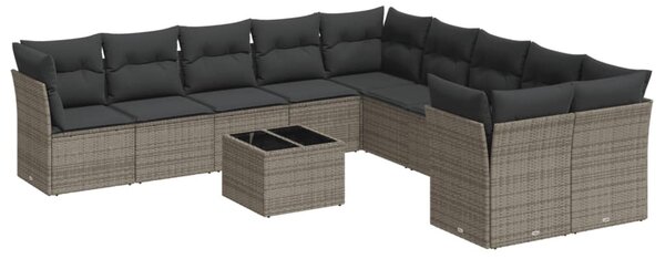 11 részes szürke polyrattan kerti ülőgarnitúra párnákkal