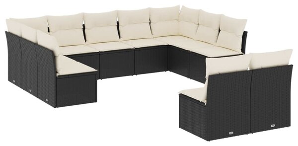 11 részes fekete polyrattan kerti ülőgarnitúra párnákkal