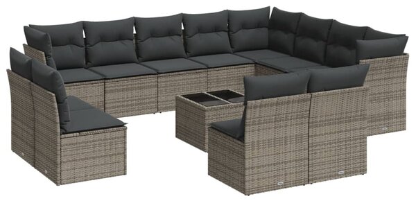 13 részes szürke polyrattan kerti ülőgarnitúra párnákkal