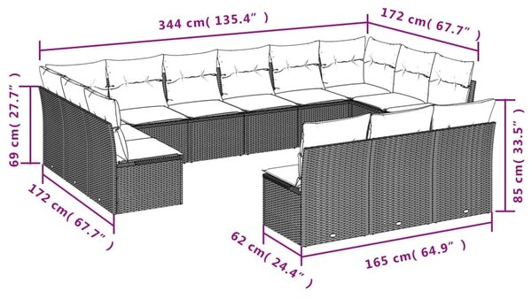 13 részes szürke polyrattan kerti ülőgarnitúra párnákkal