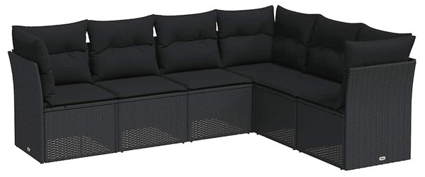 6 részes fekete polyrattan kerti ülőgarnitúra párnákkal