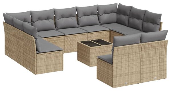 12 részes bézs polyrattan kerti ülőgarnitúra párnákkal