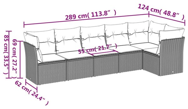 6 részes barna polyrattan kerti ülőgarnitúra párnával