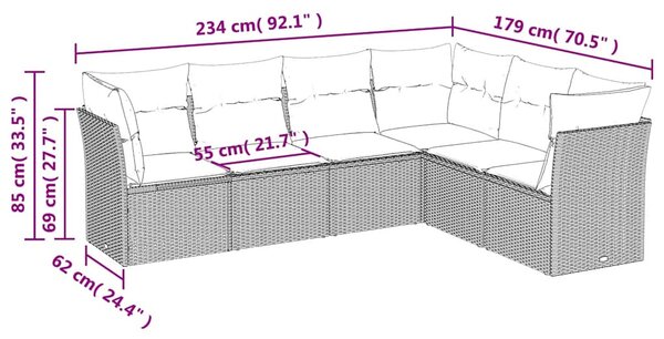 6 részes fekete polyrattan kerti ülőgarnitúra párnákkal