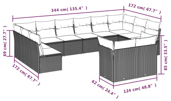 12 részes bézs polyrattan kerti ülőgarnitúra párnákkal