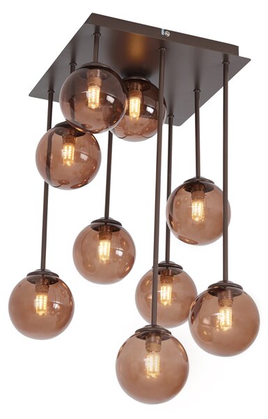 Design mennyezeti lámpa bronz színben, bronz üveggel, 9-es - Athén