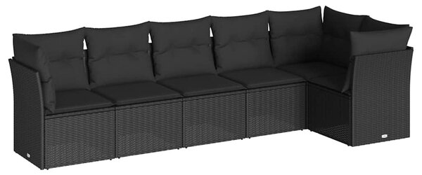 6 részes fekete polyrattan kerti ülőgarnitúra párnákkal