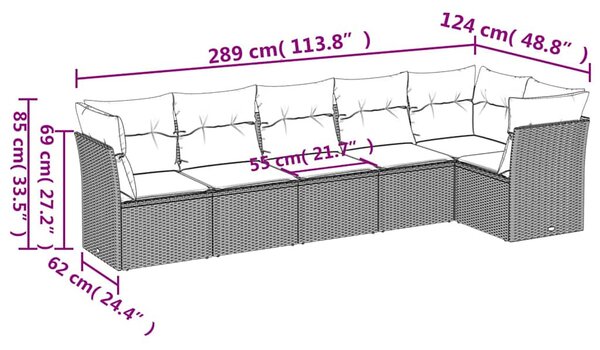 6 részes fekete polyrattan kerti ülőgarnitúra párnákkal