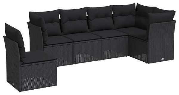 6 részes fekete polyrattan kerti ülőgarnitúra párnákkal