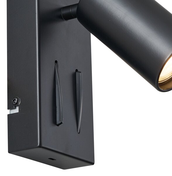 Modern fekete fali lámpa 2-lámpás dönthető USB-C porttal - Lesly