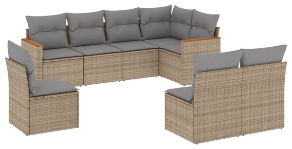 8 részes bézs polyrattan kerti ülőgarnitúra párnával