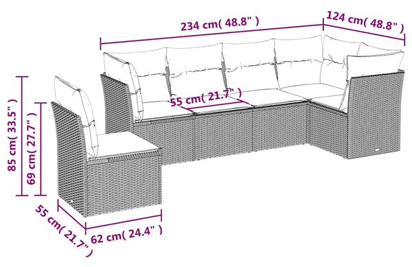 6 részes fekete polyrattan kerti ülőgarnitúra párnákkal