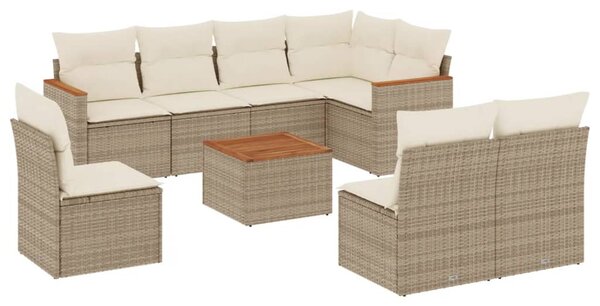 9 részes bézs polyrattan kerti ülőgarnitúra párnákkal