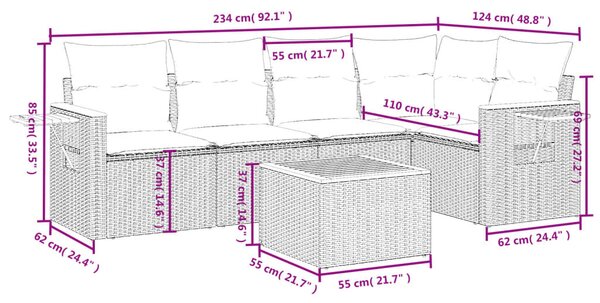 6 részes fekete polyrattan kerti ülőgarnitúra párnákkal