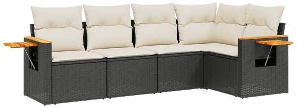 5 részes fekete polyrattan kerti kanapészett párnákkal